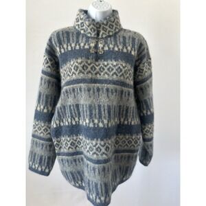 Tenth Mountain Unisex M/L Icelandic Blue Ivory Wool Turtleneck Sweater (b59)
